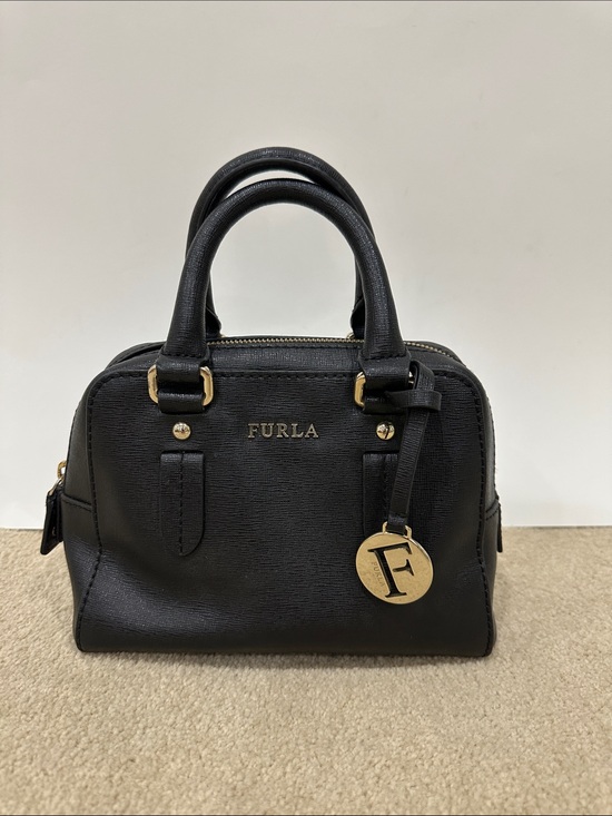 Furla Handbags - Furla Black Saffiano Leather Satchel with Gold Charm